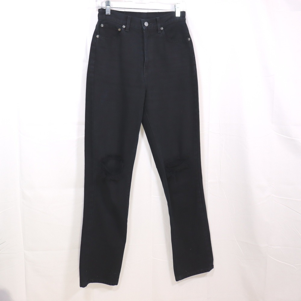 Carmar Distressed Straight Leg Jeans 26 Black Womens High Rise Ripped Denim
